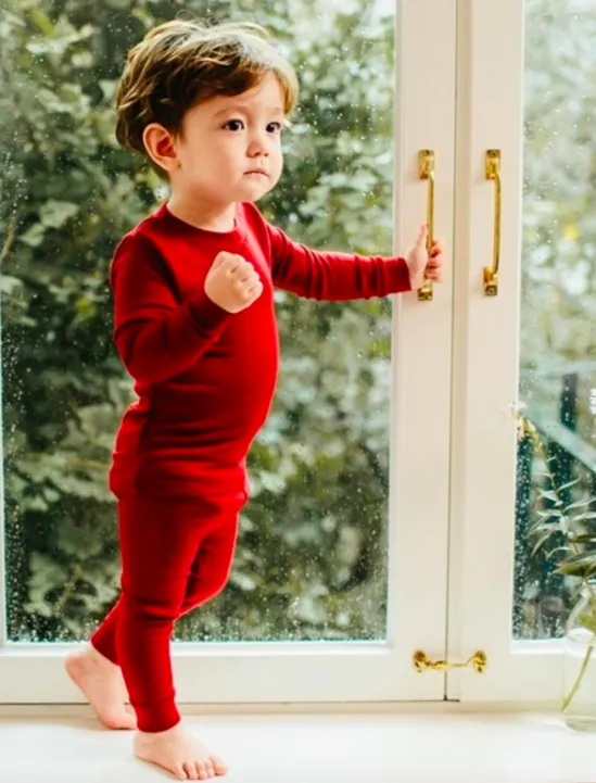 Basic Kids Modal Pajamas in Dark Red (2T)
