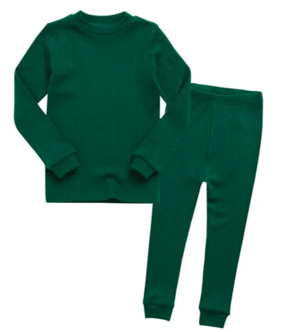 Basic Kids Ribbed Modal Pajamas in Spruce Green