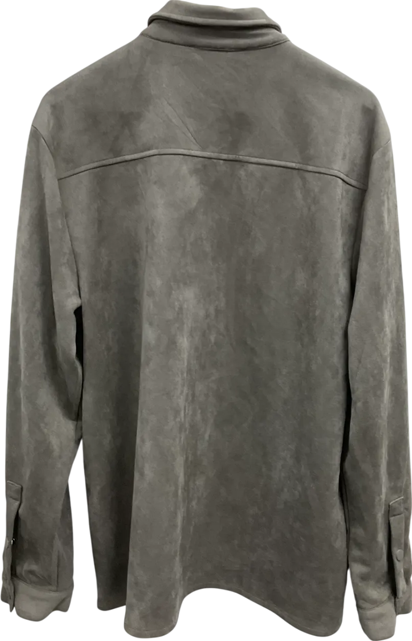 boohooMan Grey Faux Suede Fringe Overshirt UK L