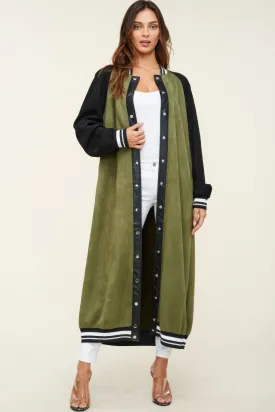 Color Block Maxi Faux Suede Jacket