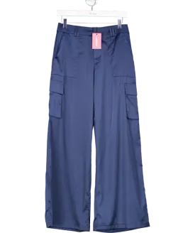 Edikted Blue Kelsey Satin Cargo Trousers UK S