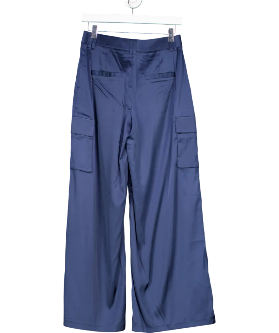 Edikted Blue Kelsey Satin Cargo Trousers UK S