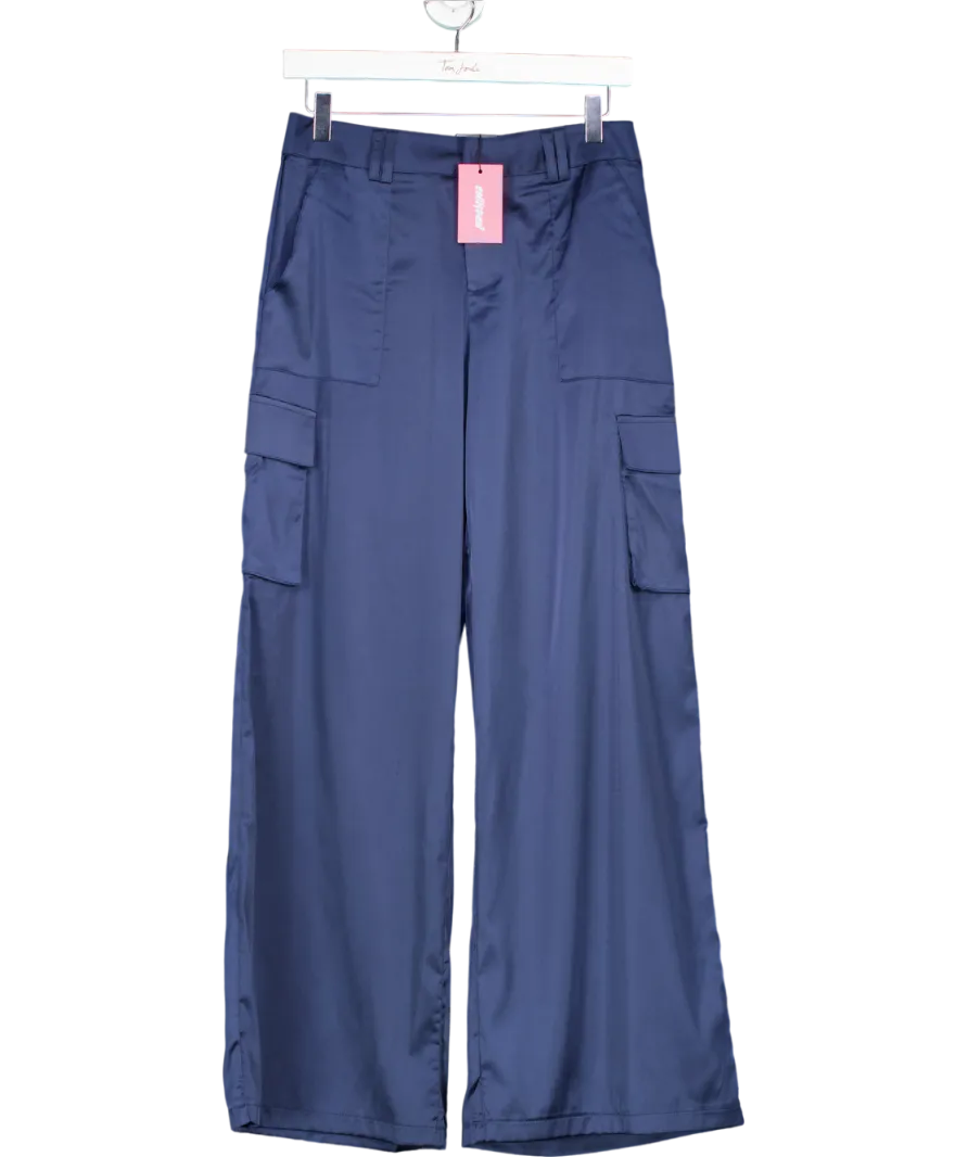 Edikted Blue Kelsey Satin Cargo Trousers UK S