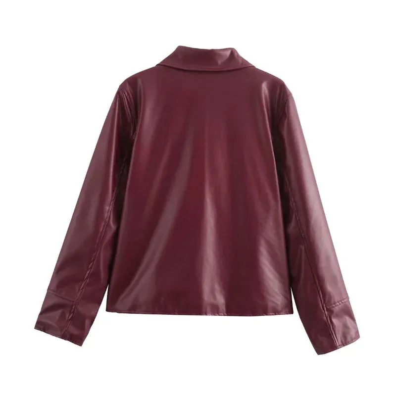 Elegant Burgundy Faux Leather Jacket – A Chic Streetwear Essential