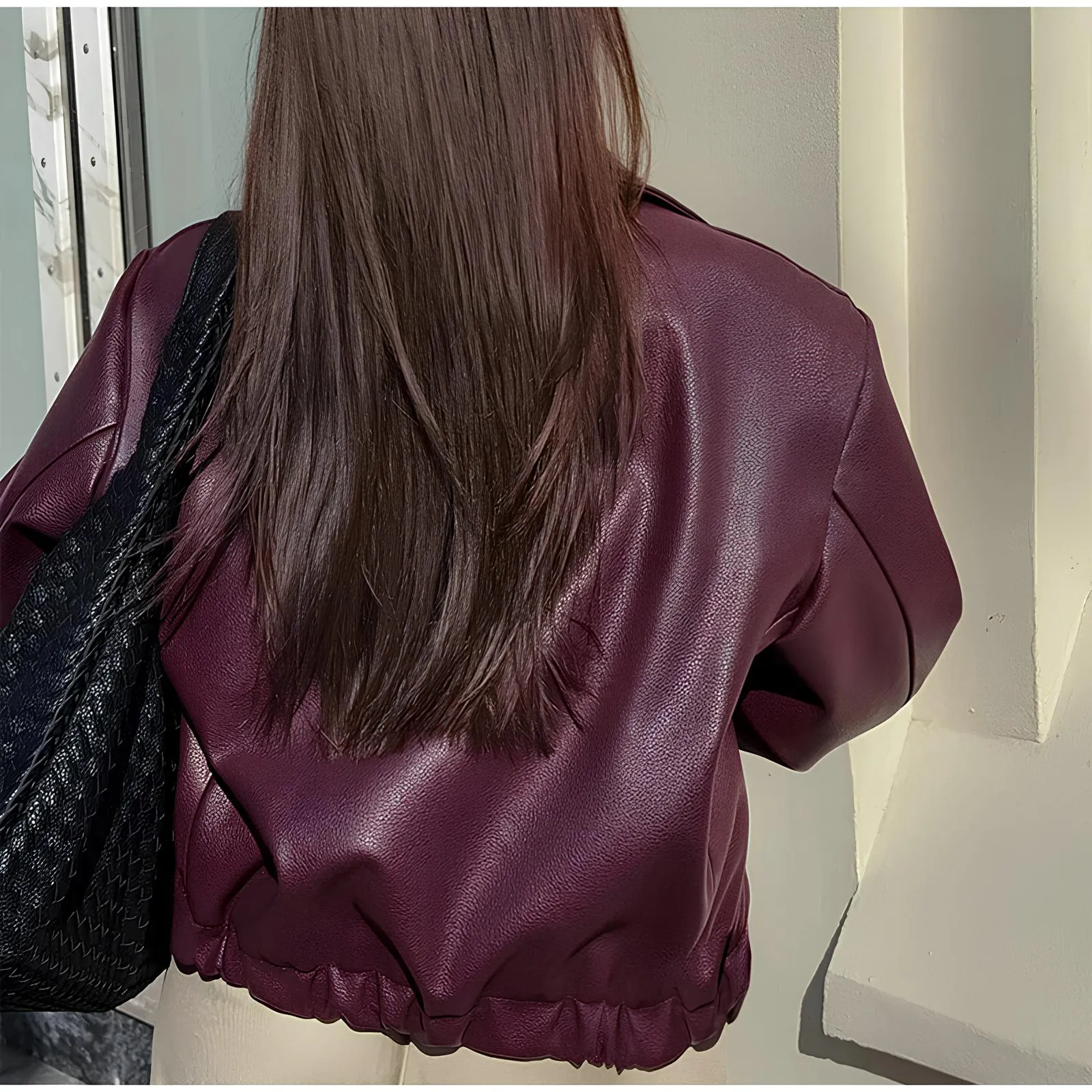 Elegant Burgundy Faux Leather Jacket – A Chic Streetwear Essential