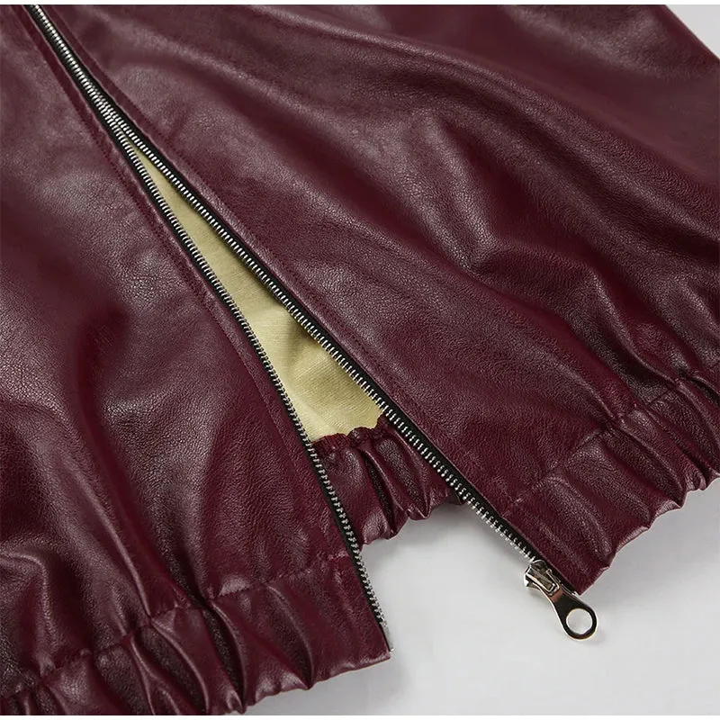 Elegant Burgundy Faux Leather Jacket – A Chic Streetwear Essential
