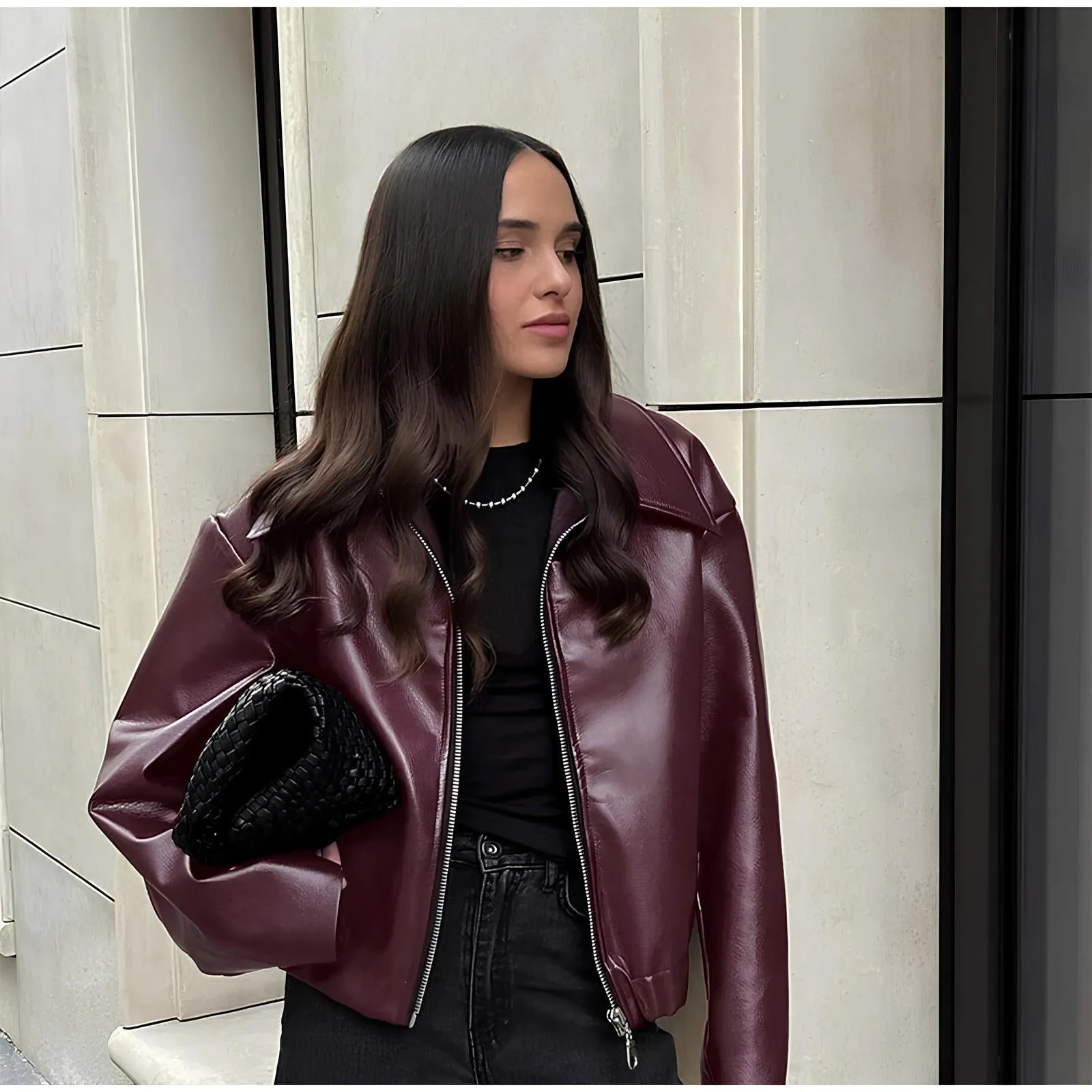 Elegant Burgundy Faux Leather Jacket – A Chic Streetwear Essential