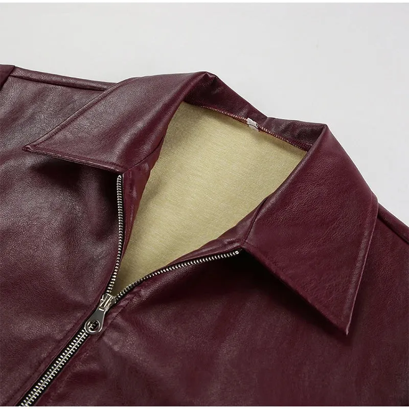 Elegant Burgundy Faux Leather Jacket – A Chic Streetwear Essential