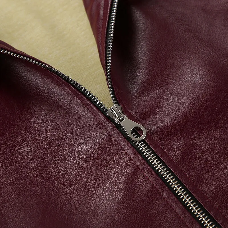 Elegant Burgundy Faux Leather Jacket – A Chic Streetwear Essential