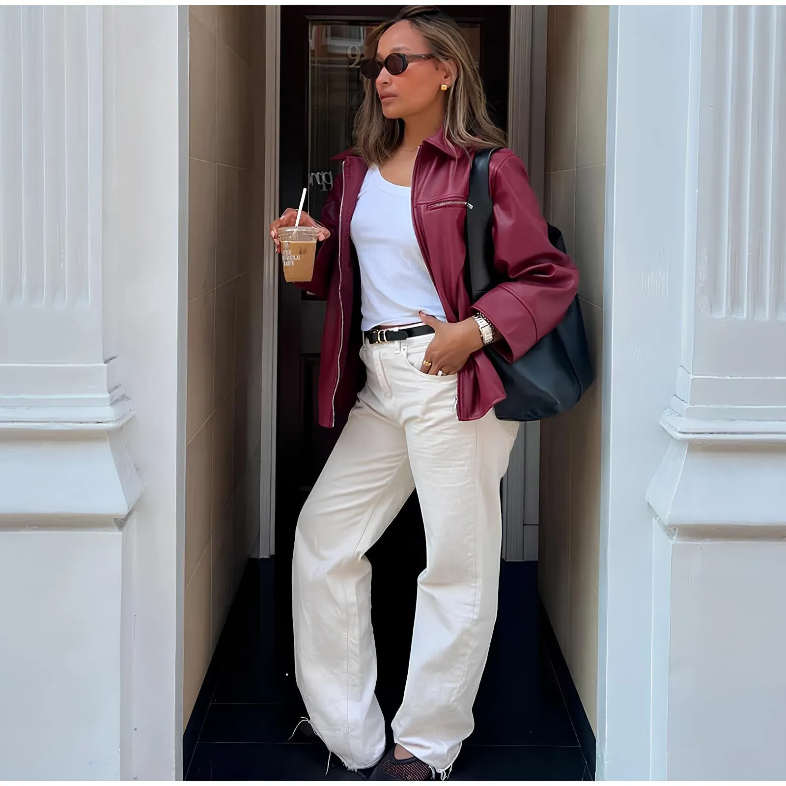 Elegant Burgundy Faux Leather Jacket – A Chic Streetwear Essential