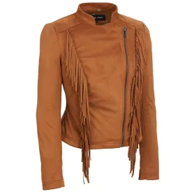 Fringed Faux Suede Jacket • Cognac Brown