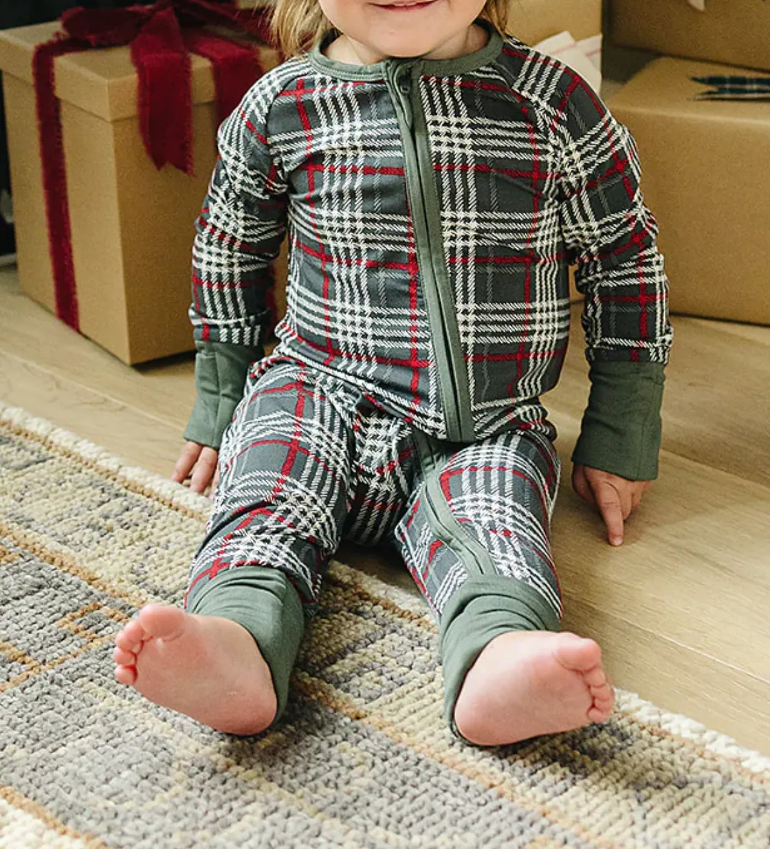 Mebie Baby - Bamboo Zip Romper in Green Plaid
