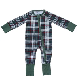 Mebie Baby - Bamboo Zip Romper in Green Plaid