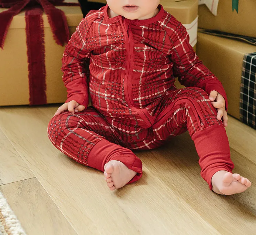Mebie Baby - Bamboo Zip Romper in Red Plaid
