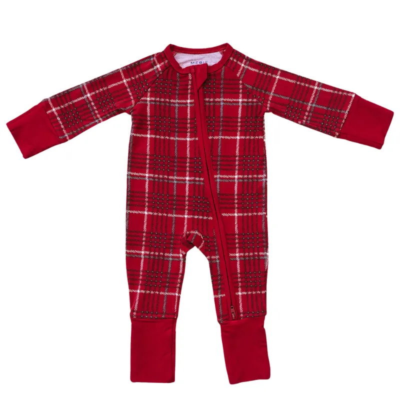 Mebie Baby - Bamboo Zip Romper in Red Plaid