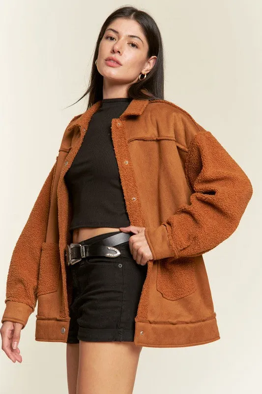 Oversized Sherpa Lined Soft Suede Jacket